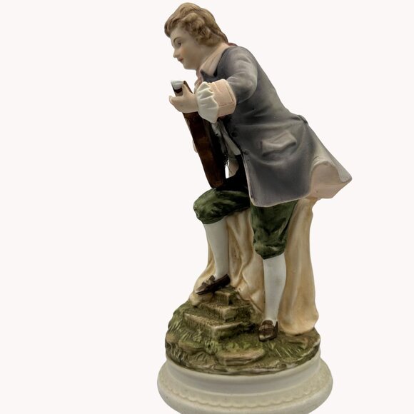 Vintage Lefton China Hand Painted Figurine KW 6414 Musician Lute Guitar Bisque - Picture 5 of 16